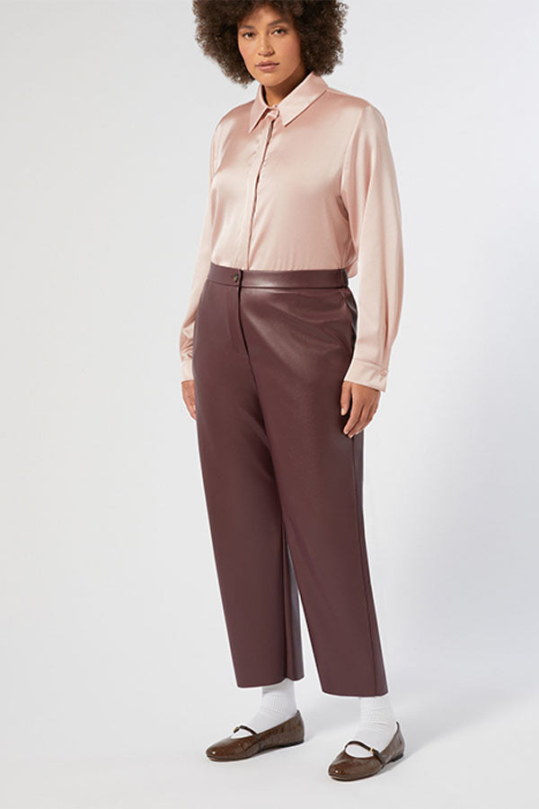 OCCHIO BROWN COATED JERSEY TROUSERS