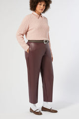 OCCHIO BROWN COATED JERSEY TROUSERS
