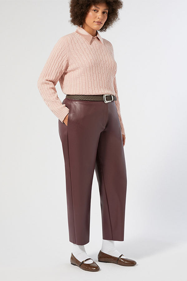 OCCHIO BROWN COATED JERSEY TROUSERS
