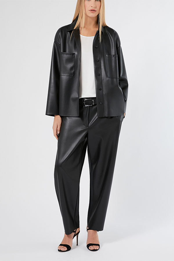 OCCHIO BLACK COATED JERSEY TROUSERS