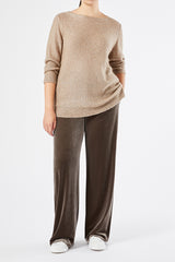 PALMETI KAKI STRETCH CHENILLE TROUSERS