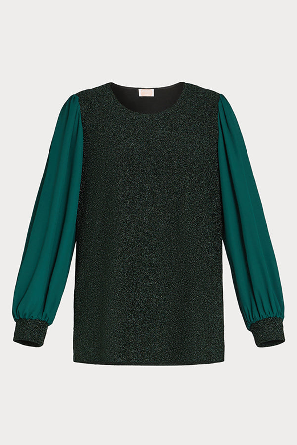 JENNI LAMÃ‰ GREEN JERSEY GEORGETTE SWEATSHIRT