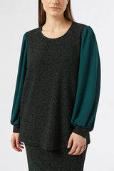 JENNI LAMÃ‰ GREEN JERSEY GEORGETTE SWEATSHIRT