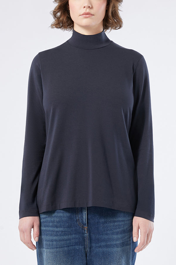 ABITURO BLUE STRETCH JERSEY POLO-NECK SWEATER