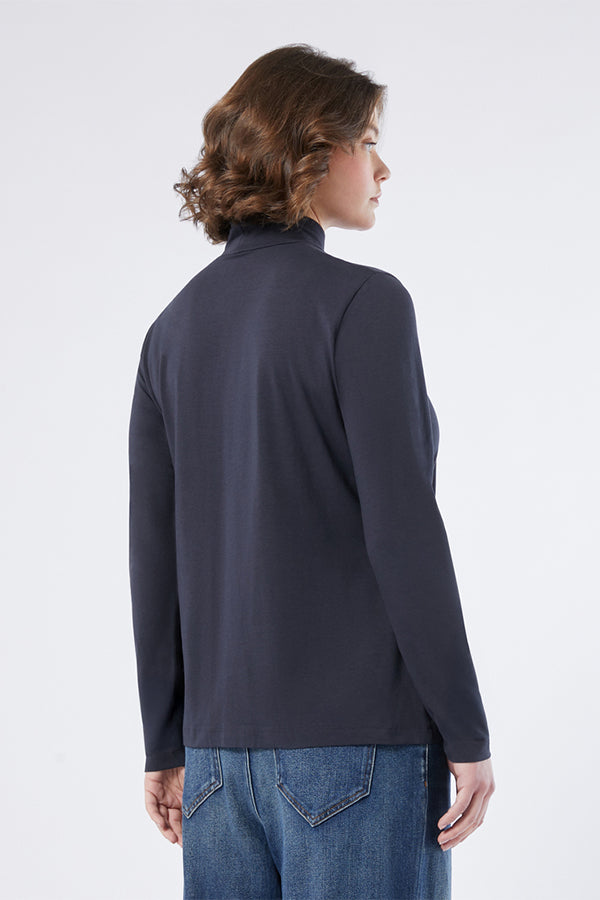 ABITURO BLUE STRETCH JERSEY POLO-NECK SWEATER