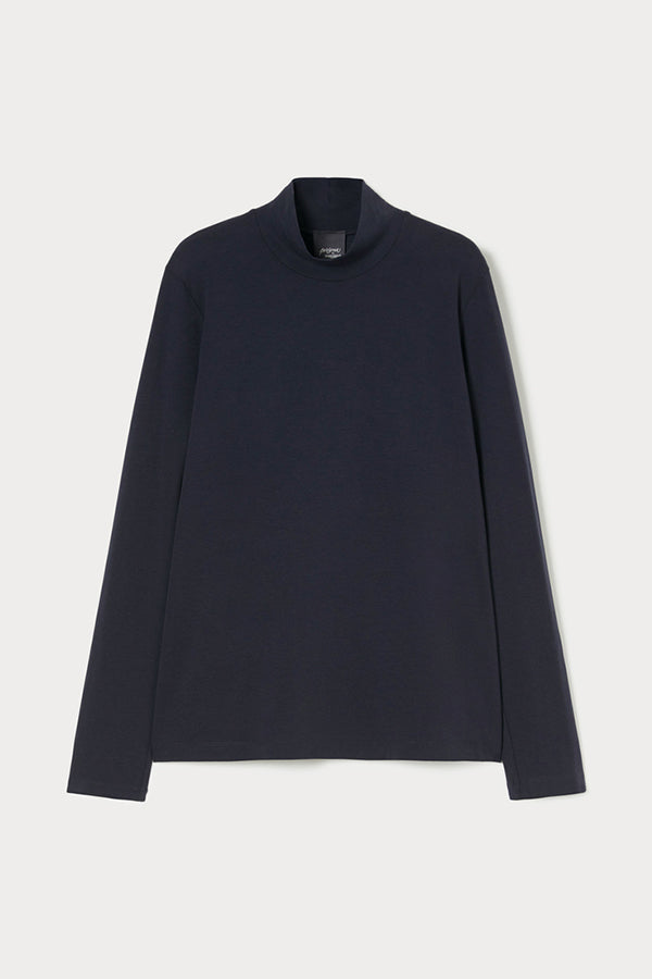 ABITURO BLUE STRETCH JERSEY POLO-NECK SWEATER