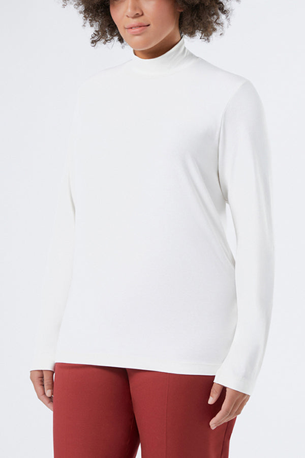 ABITURO WHITE STRETCH JERSEY POLO-NECK SWEATER