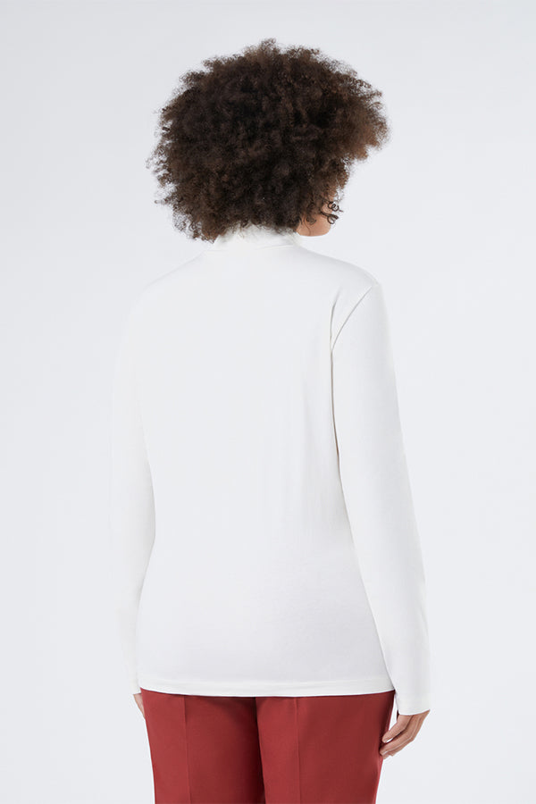 ABITURO WHITE STRETCH JERSEY POLO-NECK SWEATER
