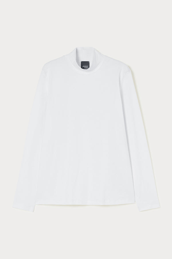 ABITURO WHITE STRETCH JERSEY POLO-NECK SWEATER