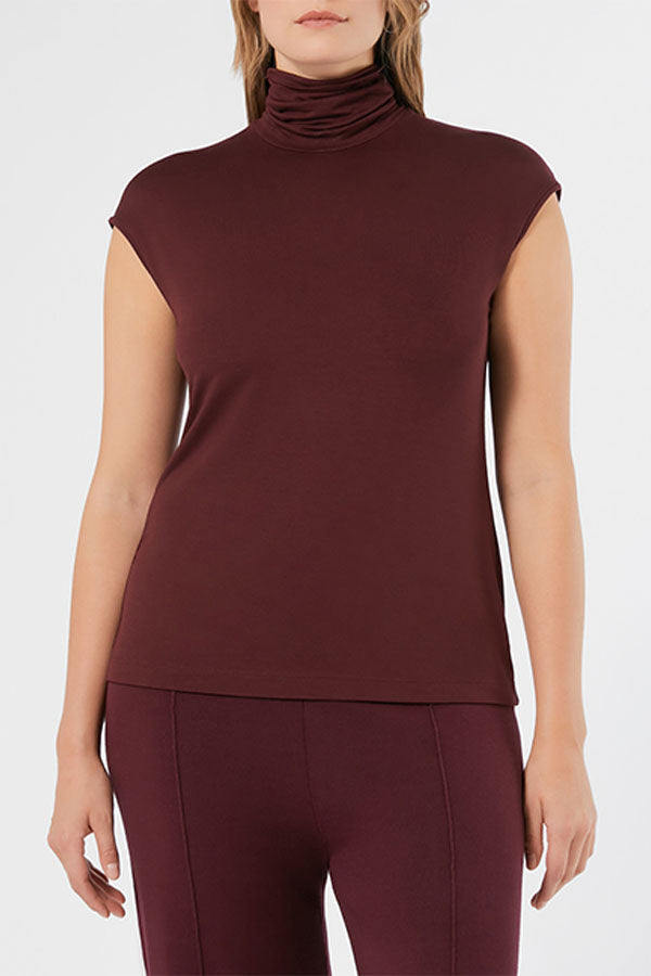 RAPIDO BROWN JERSEY POLO NECK TOP