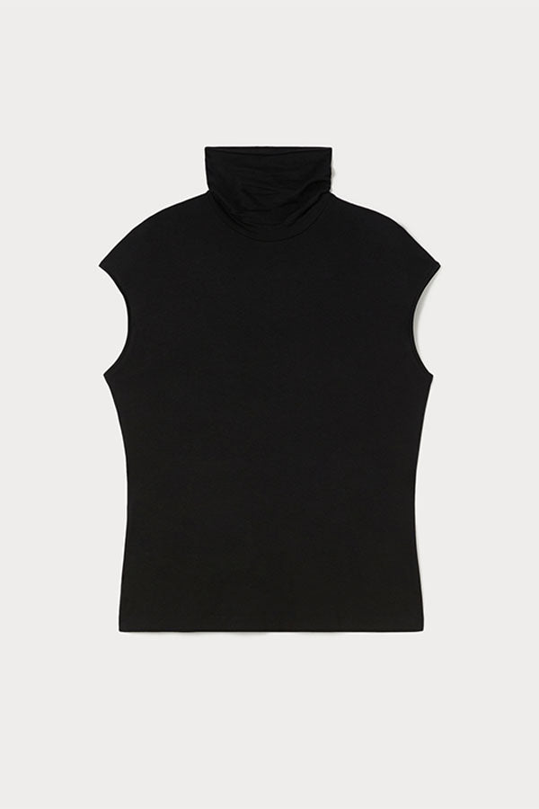 RAPIDO BLACK JERSEY POLO NECK TOP