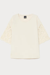 AGIO WHITE BRODERIE ANGLAISE BELL SLEEVES T-SHIRT