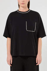 SNACK BLACK STRETCH COTTON JERSEY T-SHIRT