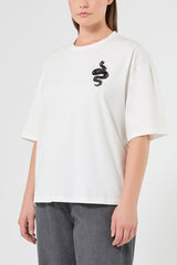 SNACK WHITE STRASS STRETCH COTTON JERSEY T-SHIRT