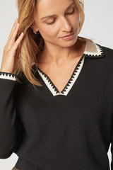 BLACK POLO KNIT SWEATER