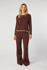 BROWN ROUND NECK KNIT SWEATER