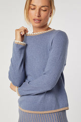 BLUE ROUND NECK KNIT SWEATER