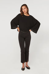 BLACK FLARED LONG SLEEVE T SHIRT