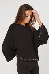 BLACK FLARED LONG SLEEVE T SHIRT