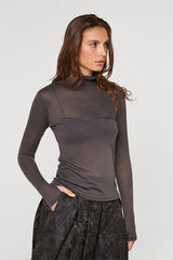 GREY MOCK NECK T SHIRT