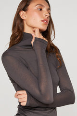 GREY MOCK NECK T SHIRT