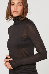 BLACK MOCK NECK T SHIRT