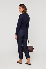 NAVY BLUE LONG SLEEVE PEPLUM SWEATER