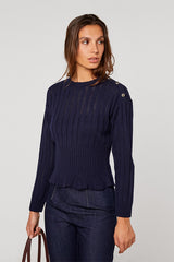 NAVY BLUE LONG SLEEVE PEPLUM SWEATER