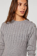 GREY LONG SLEEVE PEPLUM SWEATER