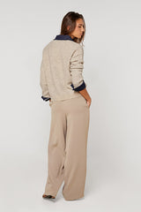 BEIGE TWO TONE POLO SWEATER