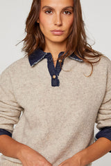 BEIGE TWO TONE POLO SWEATER