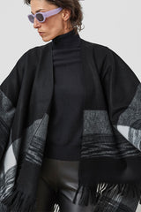 BLACK TRICOLOR FRINGED PONCHO