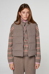 BROWN SLEEVELESS CASHMERE PUFFER JACKET