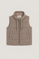 BROWN SLEEVELESS CASHMERE PUFFER JACKET