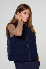 NAVY BLUE SLEEVELESS CASHMERE PUFFER JACKET