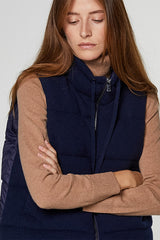 NAVY BLUE SLEEVELESS CASHMERE PUFFER JACKET