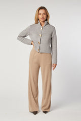BEIGE WIDE LEG KNIT TROUSERS