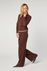 BROWN WIDE LEG KNIT TROUSERS