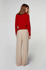 BEIGE CASHMERE WIDE LEG TROUSERS