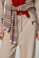 BEIGE CASHMERE WIDE LEG TROUSERS