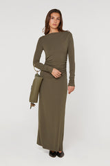 GREEN DRAPED MAXI DRESS