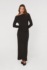 BLACK DRAPED MAXI DRESS