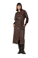 CACAO VEGAN LEATHER ELEGANT MIDI-DRESS