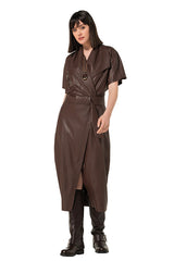 CACAO VEGAN LEATHER ELEGANT MIDI-DRESS