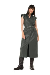 VEGAN LEATHER ELEGANT MIDI-DRESS
