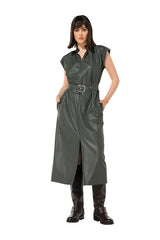 VEGAN LEATHER ELEGANT MIDI-DRESS
