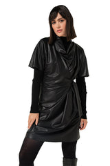 BLACK VEGAN LEATHER SHORT DRESS