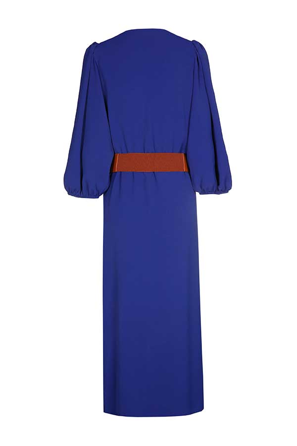 INDIGO V-NECK SOFT MIDI DRESS