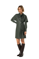 GREEN VEGAN LEATHER SHORT DRESS