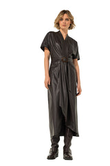 COFFEE VEGAN LEATHER MIDI-DRESS